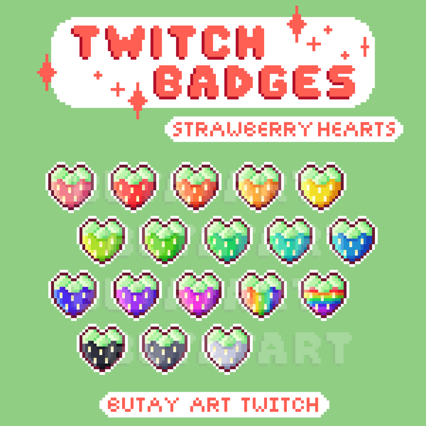 Colorful Strawberry Hearts Twitch Badges