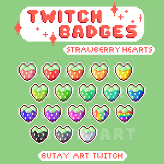 Colorful Strawberry Hearts Twitch Badges