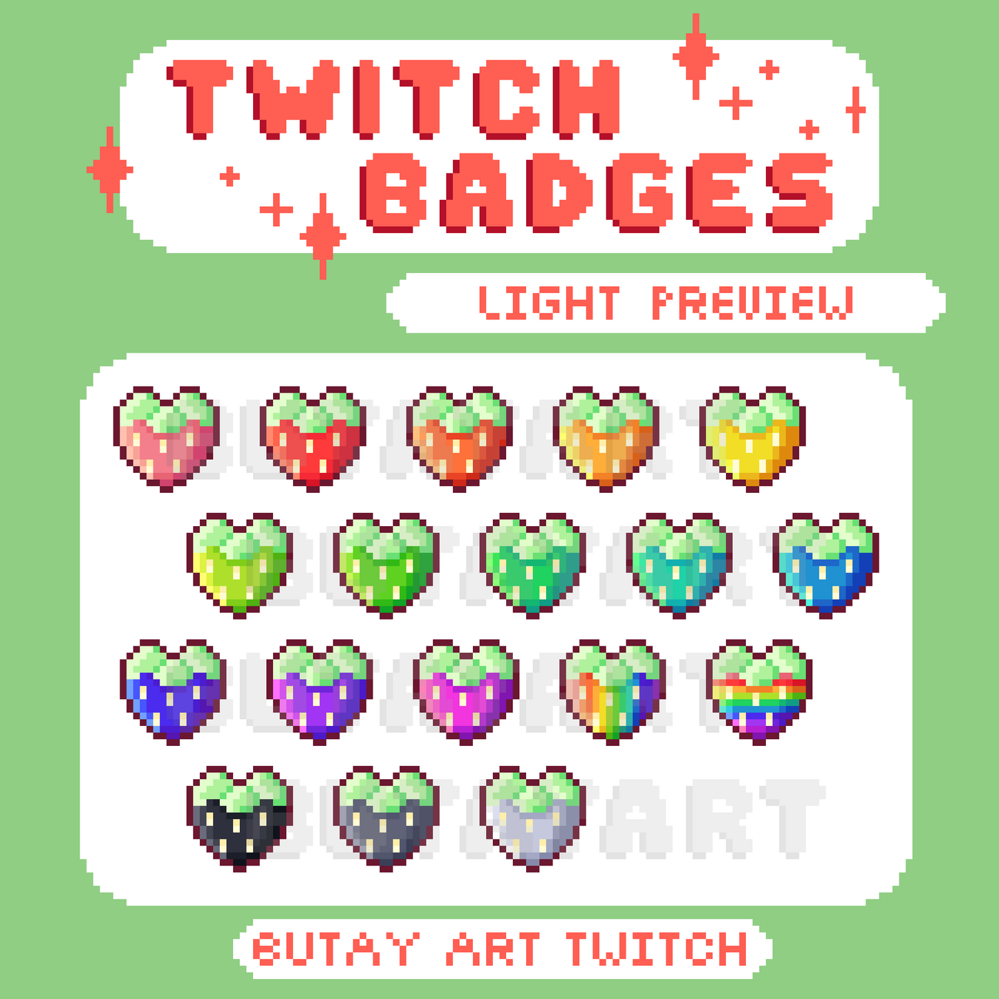 Colorful Strawberry Hearts Twitch Badges