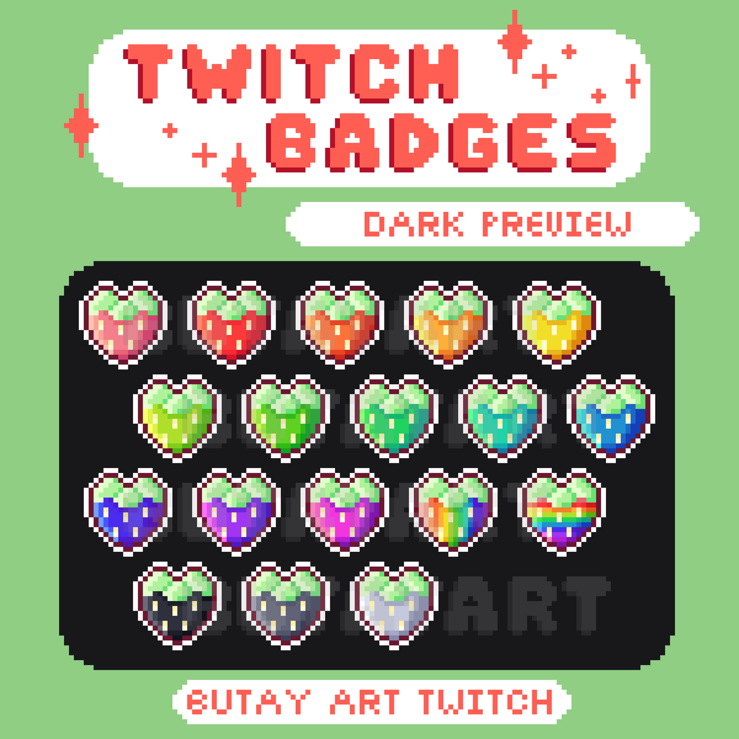 Colorful Strawberry Hearts Twitch Badges