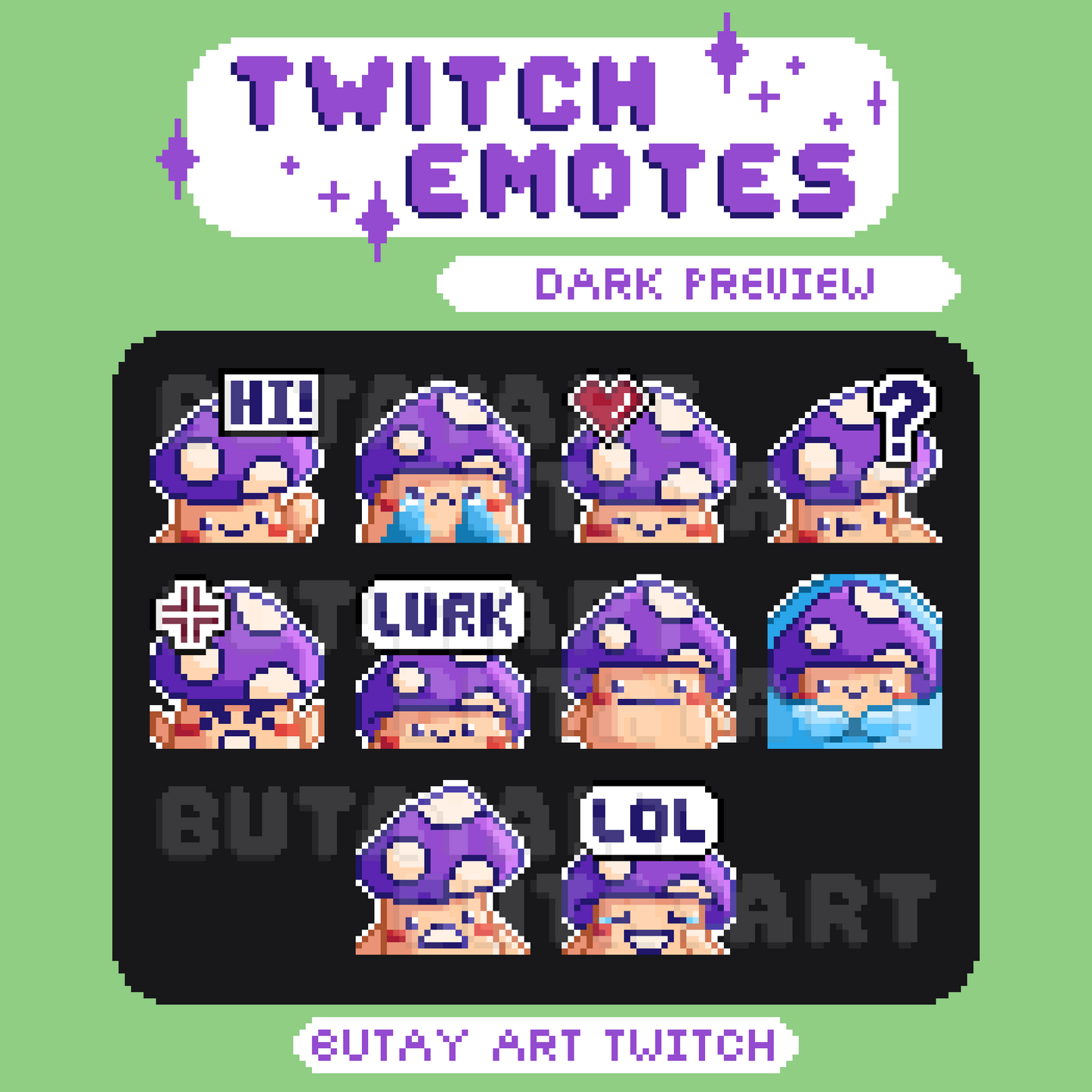 Mushroom Friend Purple Twitch Emotes