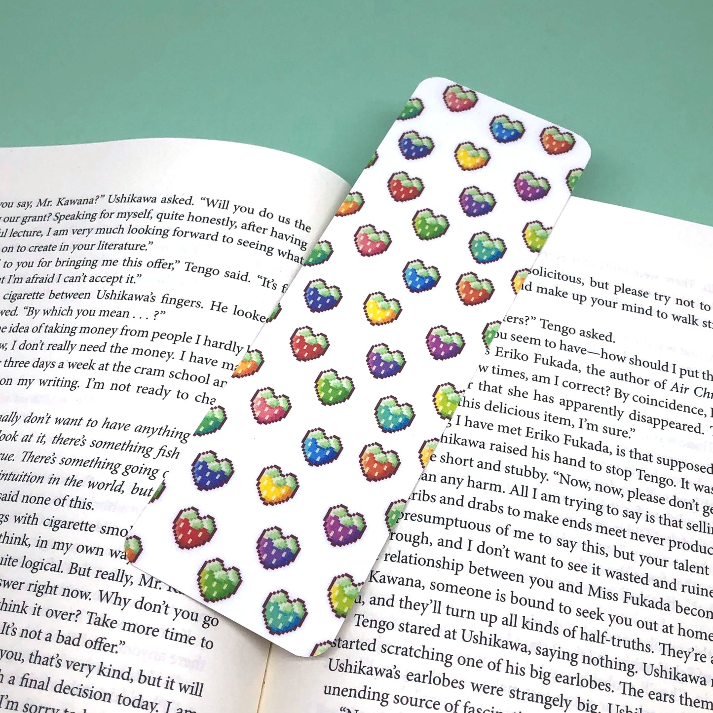 Pixel Strawberry Hearts Bookmark