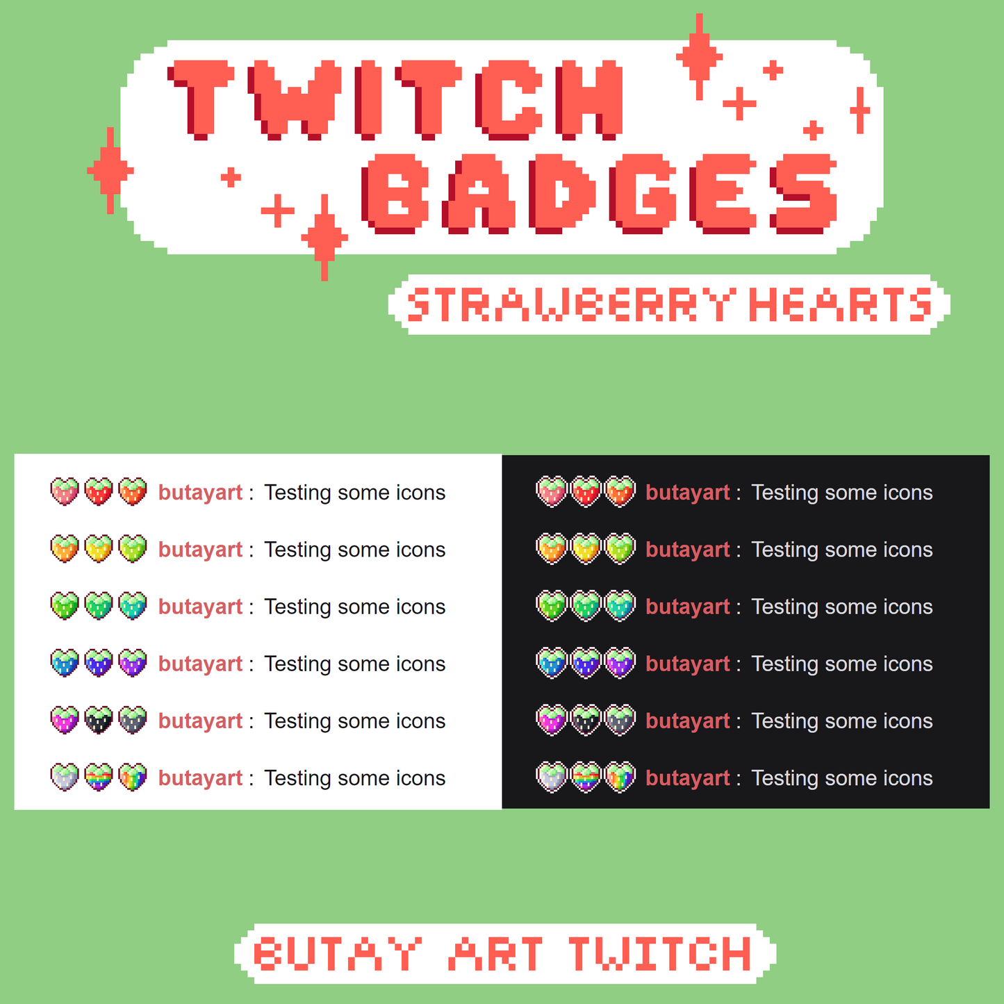 Colorful Strawberry Hearts Twitch Badges
