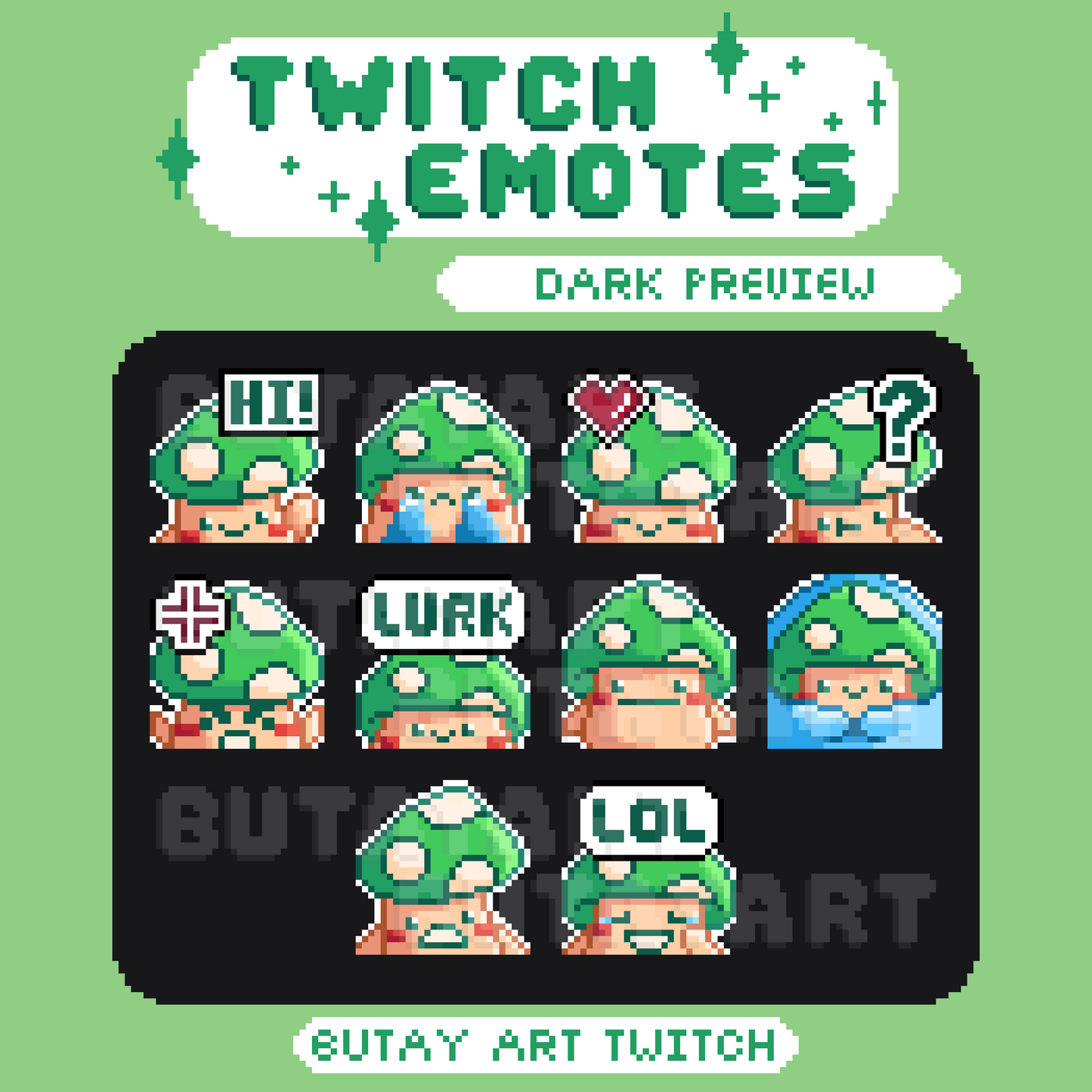 Mushroom Friend Green Twitch Emotes