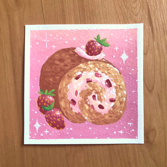 Strawberry Roll Cake Original Painting