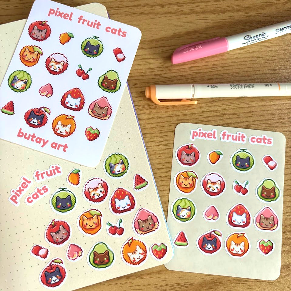 Pixel Fruit Cats Sticker Sheet