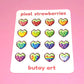 Pixel Strawberry Hearts Sticker Sheet