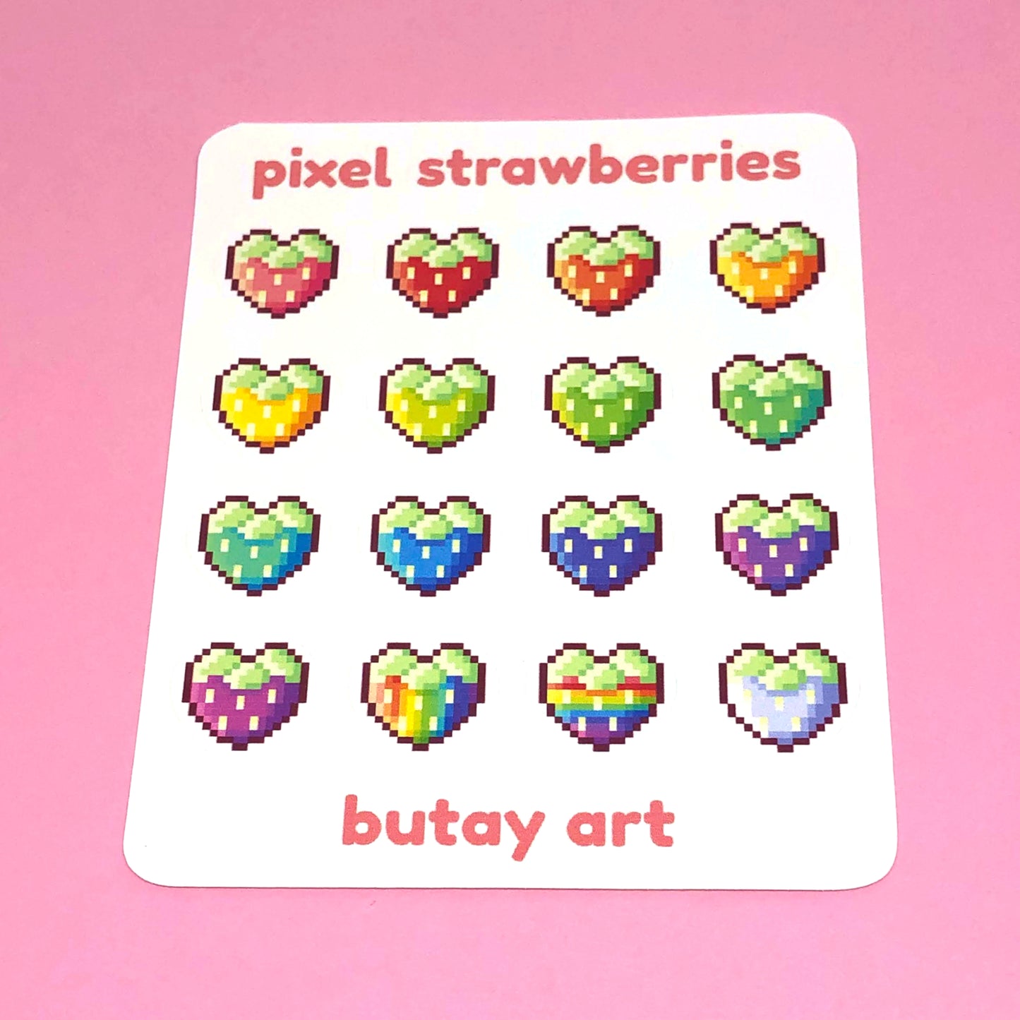 Pixel Strawberry Hearts Sticker Sheet