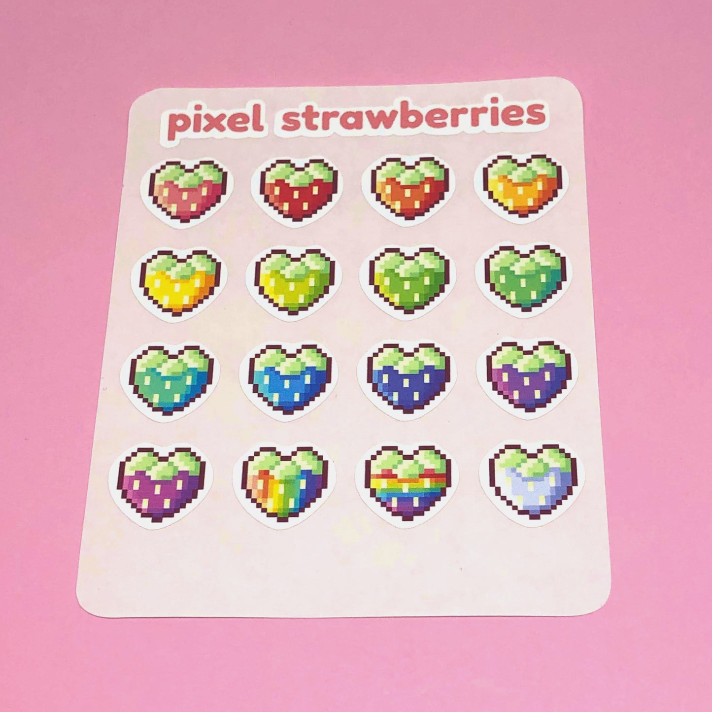 Pixel Strawberry Hearts Sticker Sheet