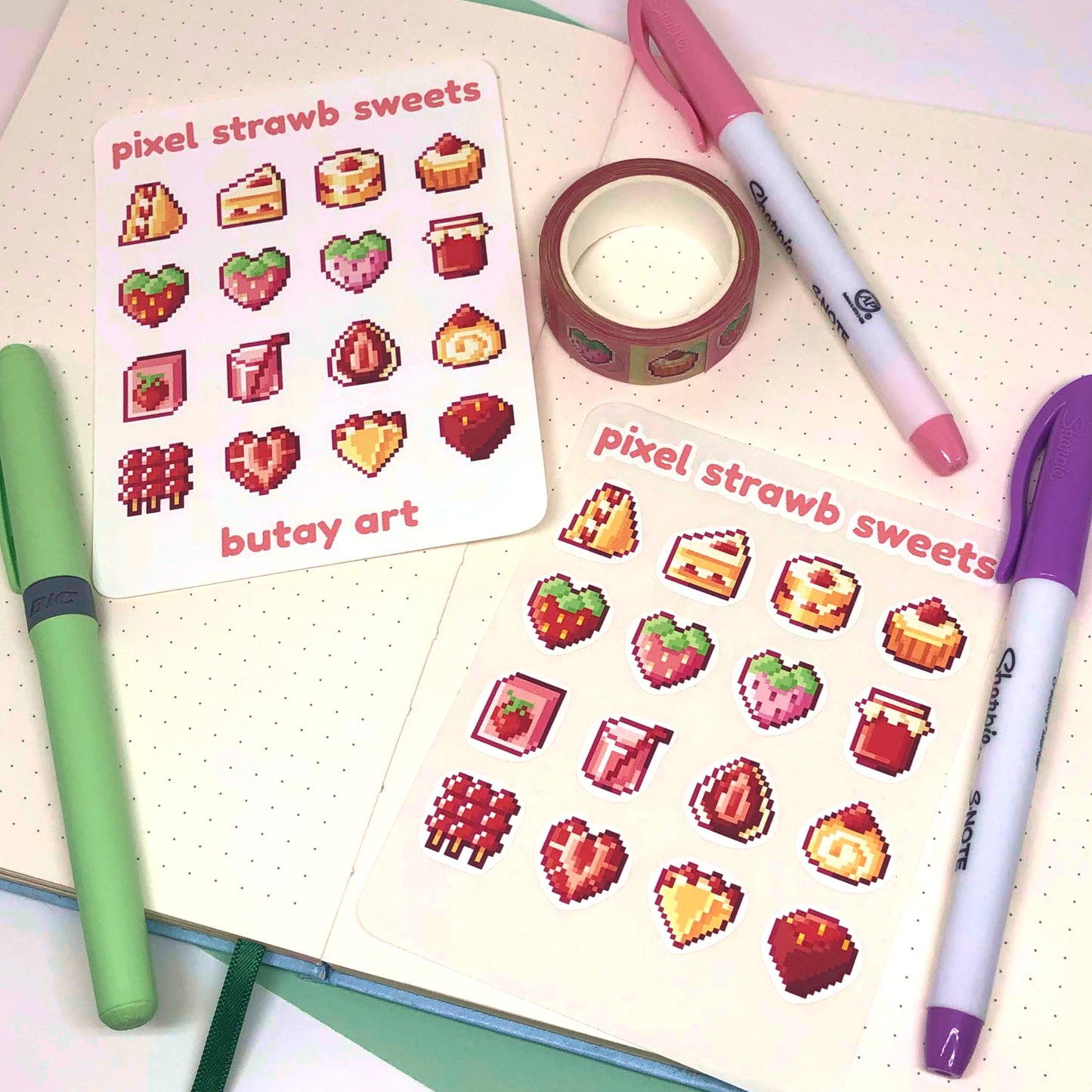 Pixel Strawberry Sweets Sticker Sheet