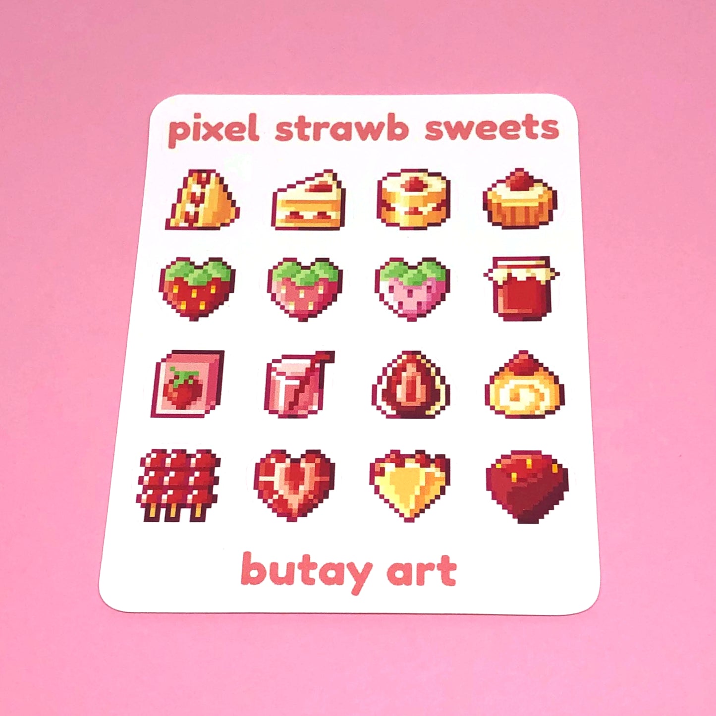 Pixel Strawberry Sweets Sticker Sheet